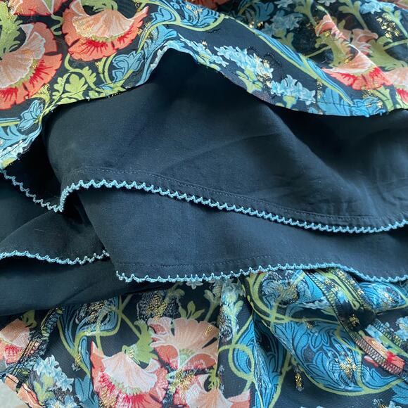 Anthropologie Meadow Rue Basilique Floral Blouse Top Size 8 Muticolor Metallic - Picture 7 of 13